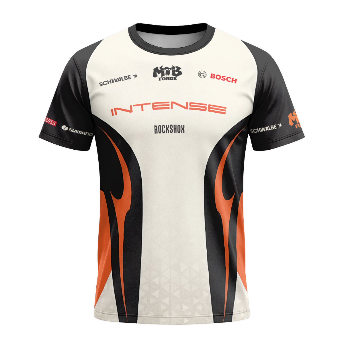 Intense Cream Black Orange Short Sleeve Mountain Bike Jersey - front view mockup