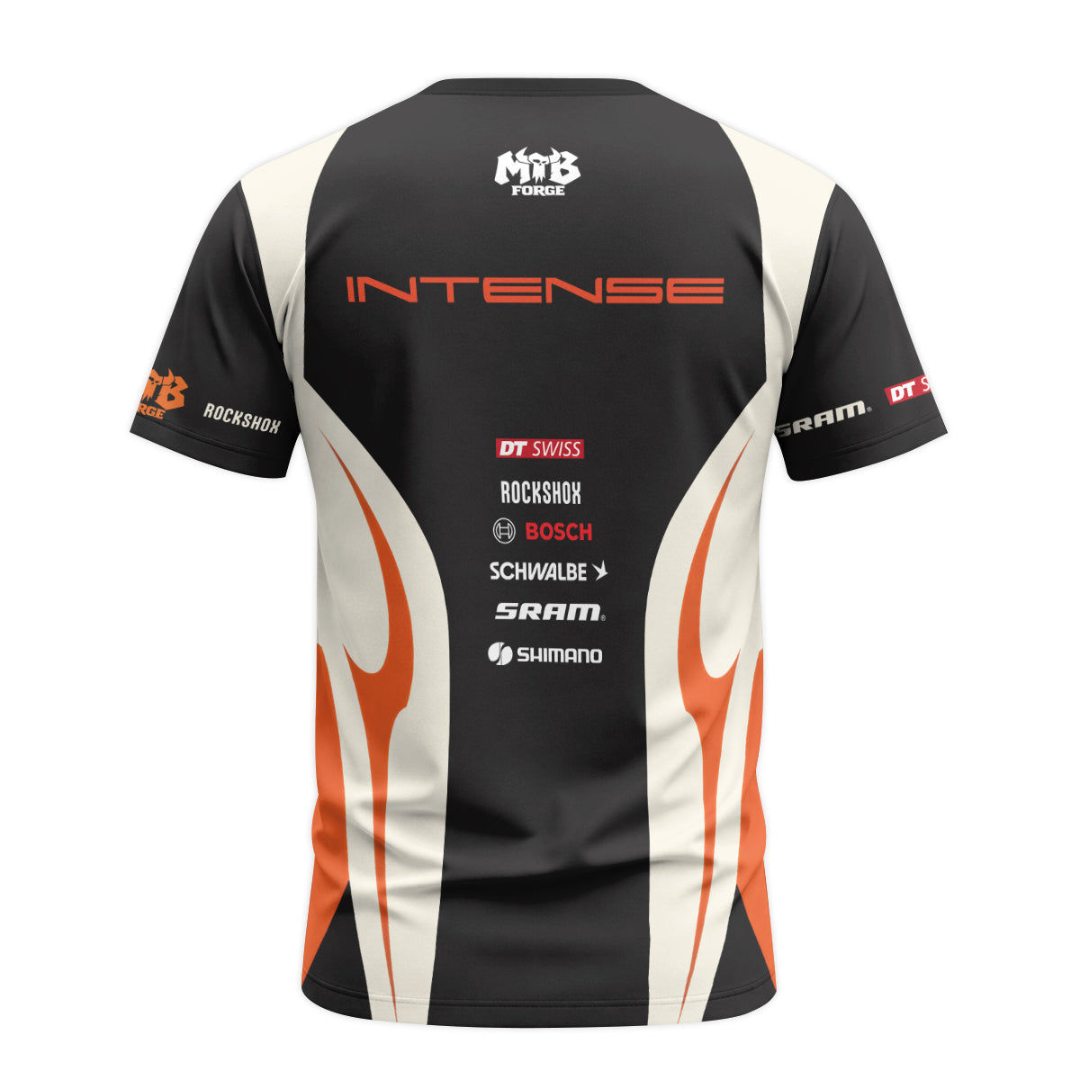 Intense Cream Black Orange Short Sleeve Mountain Bike Jersey - back view mockup