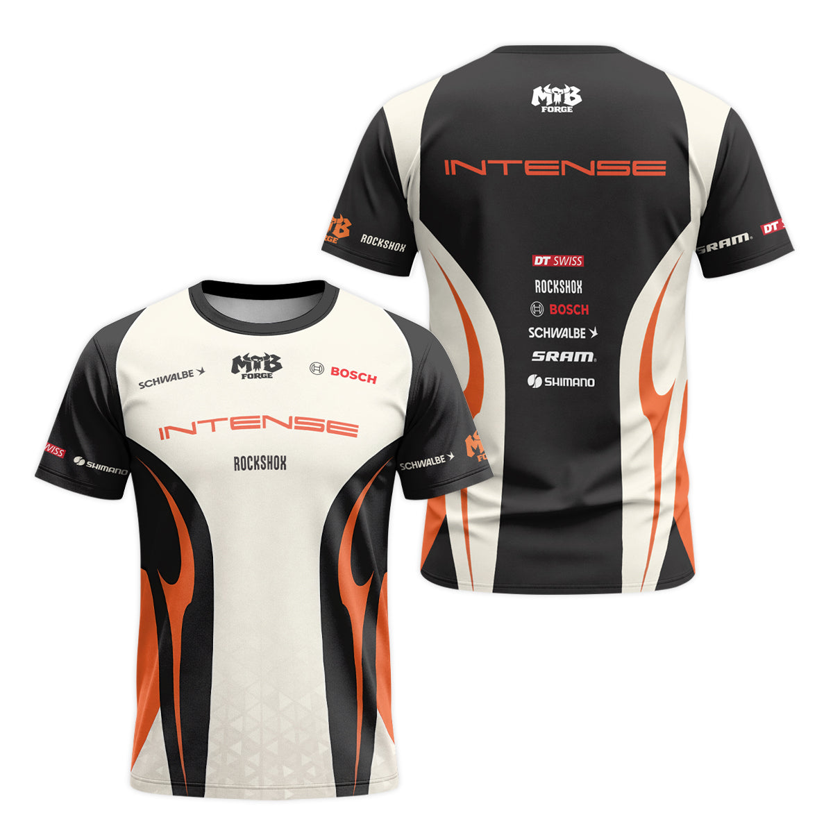 Intense Cream Black Orange Short Sleeve Mountain Bike Jersey - front and back view