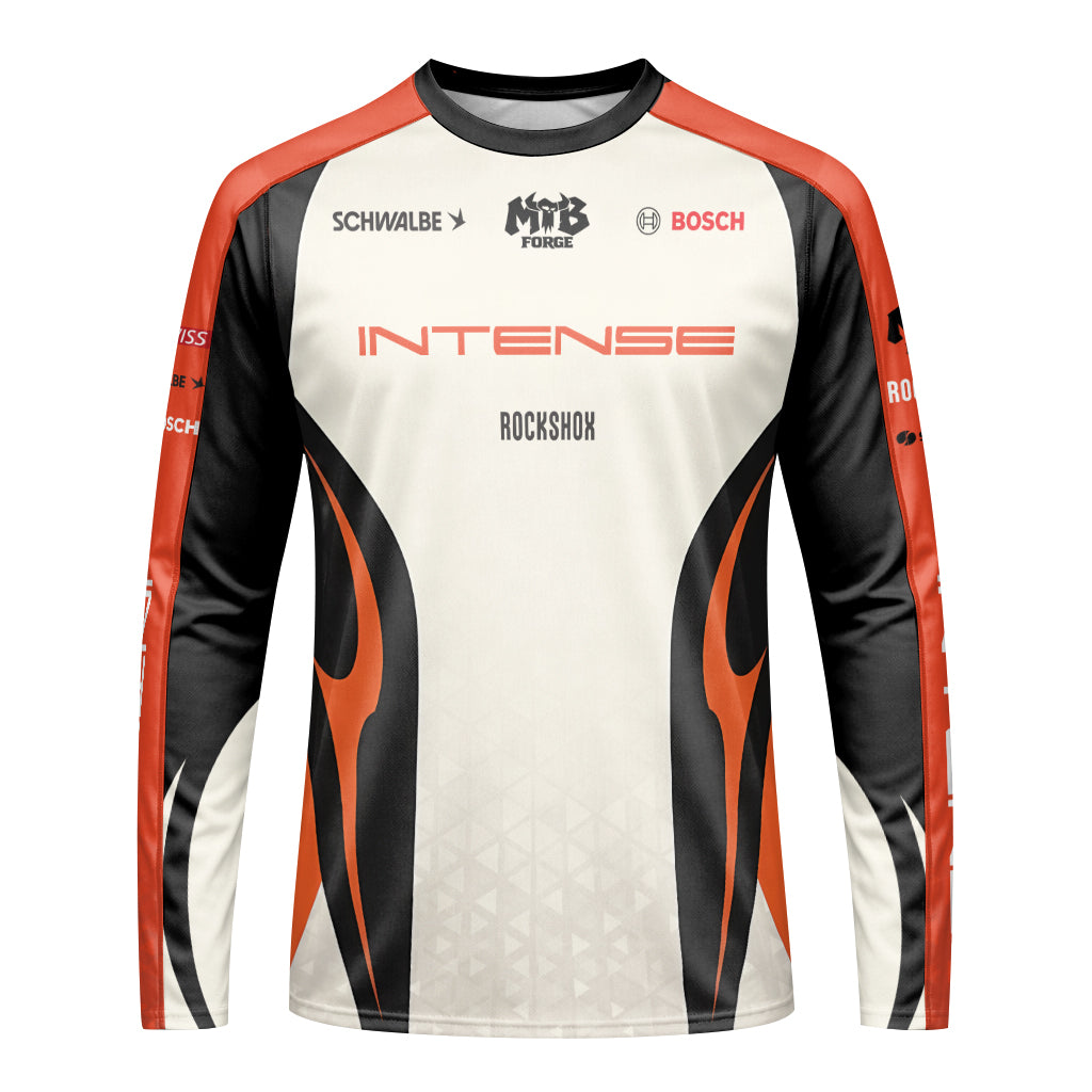 Intense Cream Black Orange Youth Long Sleeve Mountain Bike Jersey – Front View Mockup