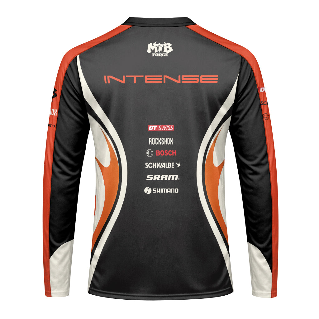 Intense Cream Black Orange Youth Long Sleeve Mountain Bike Jersey – Back View Mockup