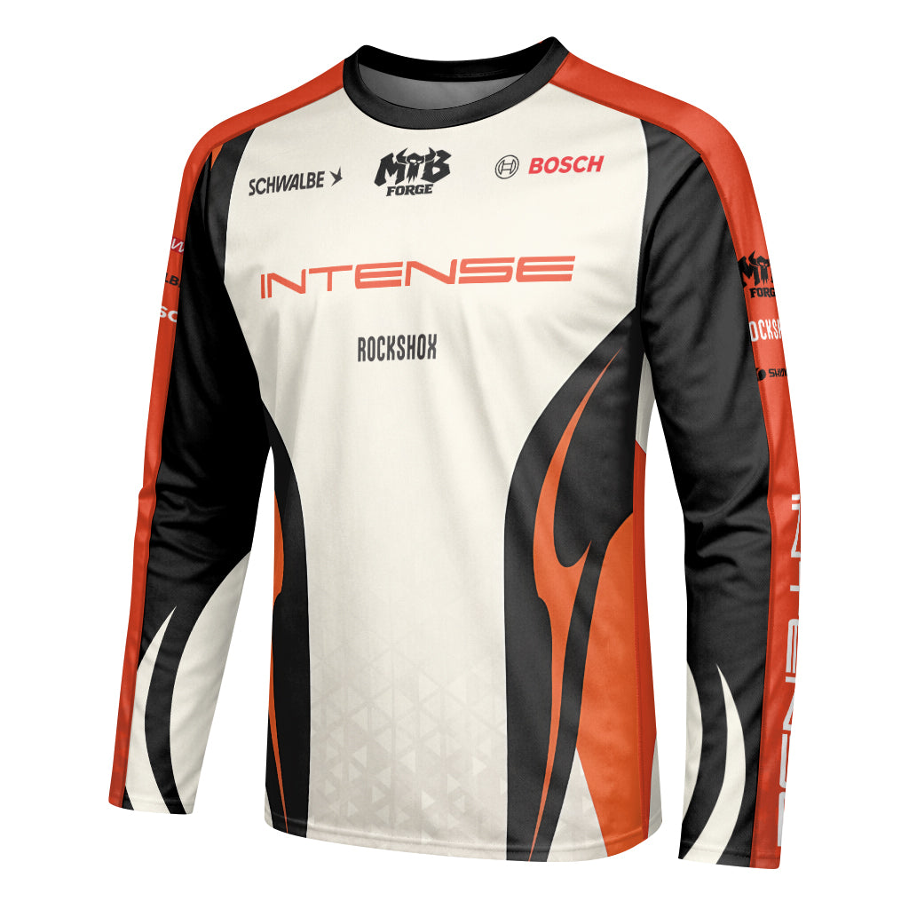 Intense Cream Black Orange Youth Long Sleeve Mountain Bike Jersey – Left Side View Mockup