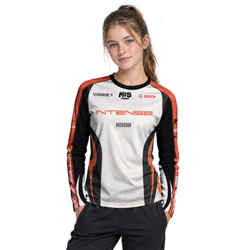 Intense Cream Black Orange Youth Long Sleeve Mountain Bike Jersey – Girl Lifestyle View