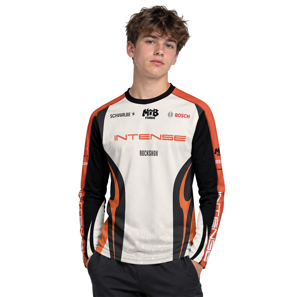 Intense Cream Black Orange Youth Long Sleeve Mountain Bike Jersey – Boy Lifestyle View