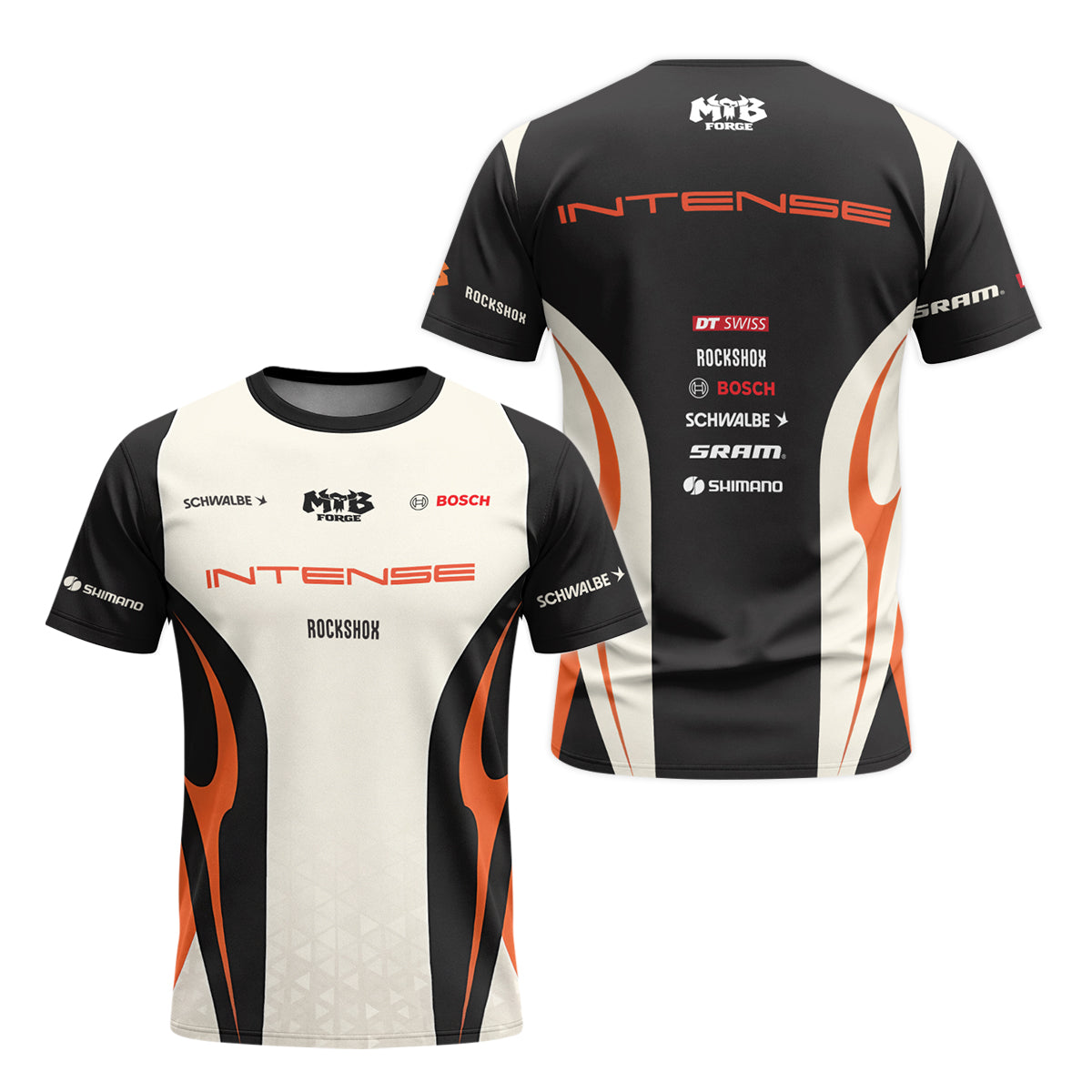 Intense Cream Black Orange Youth Short Sleeve Mountain Bike Jersey – Front and Back View