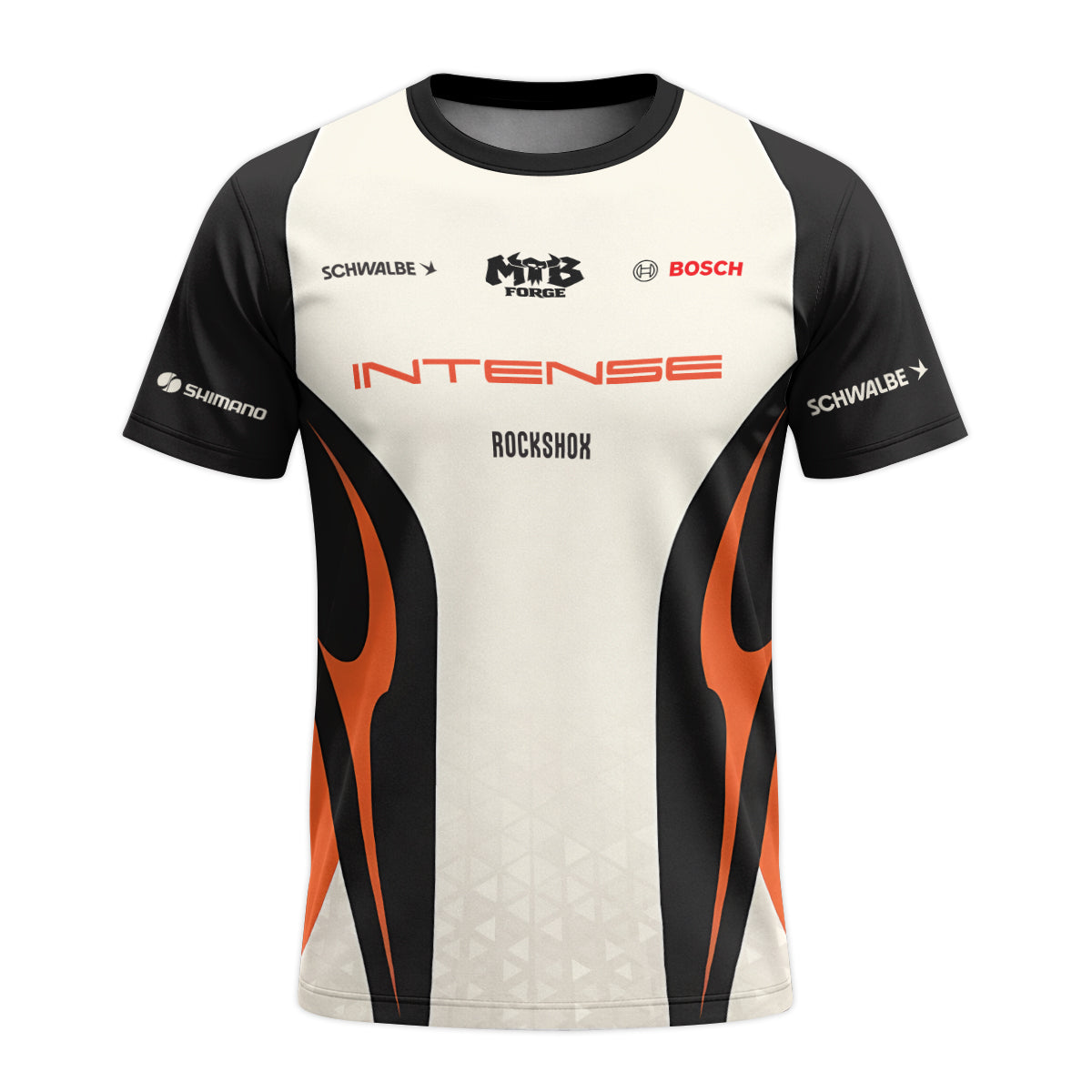 Intense Cream Black Orange Youth Short Sleeve Mountain Bike Jersey – Front View Mockup
