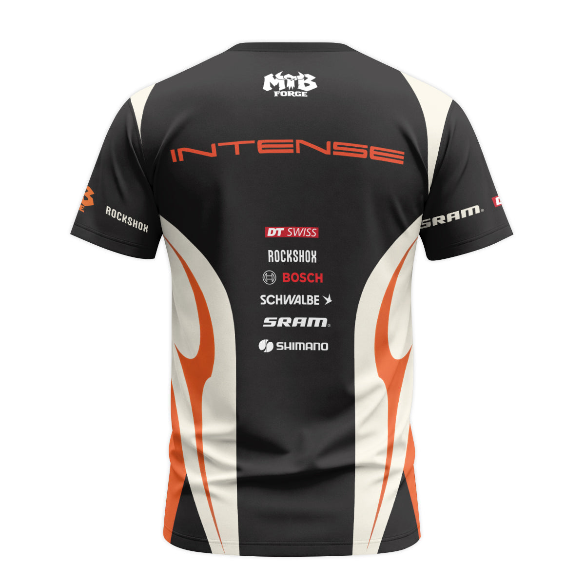 Intense Cream Black Orange Youth Short Sleeve Mountain Bike Jersey – Back View Mockup