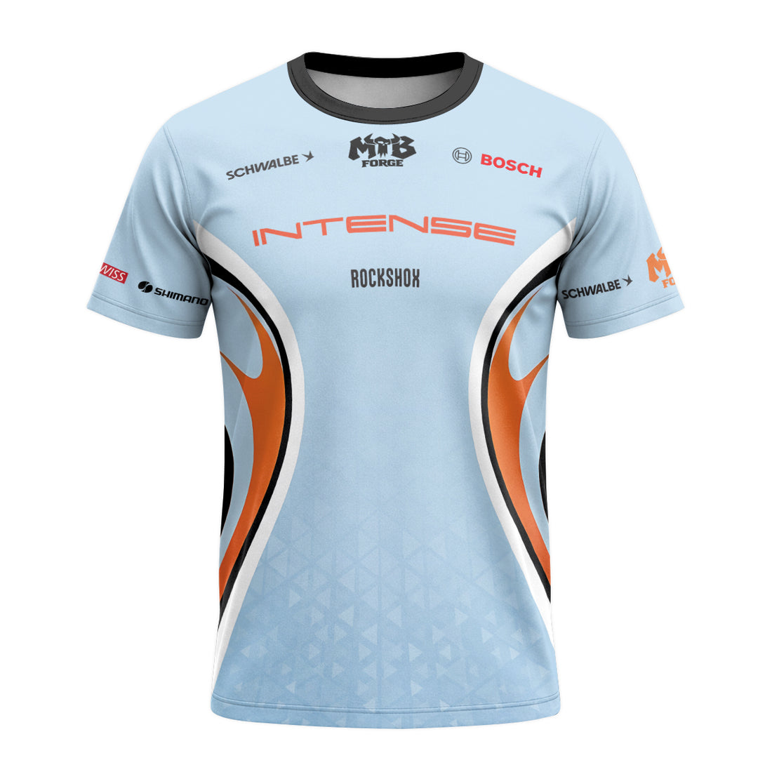 Intense Light Blue Orange Short Sleeve Mountain Bike Jersey - front and back view