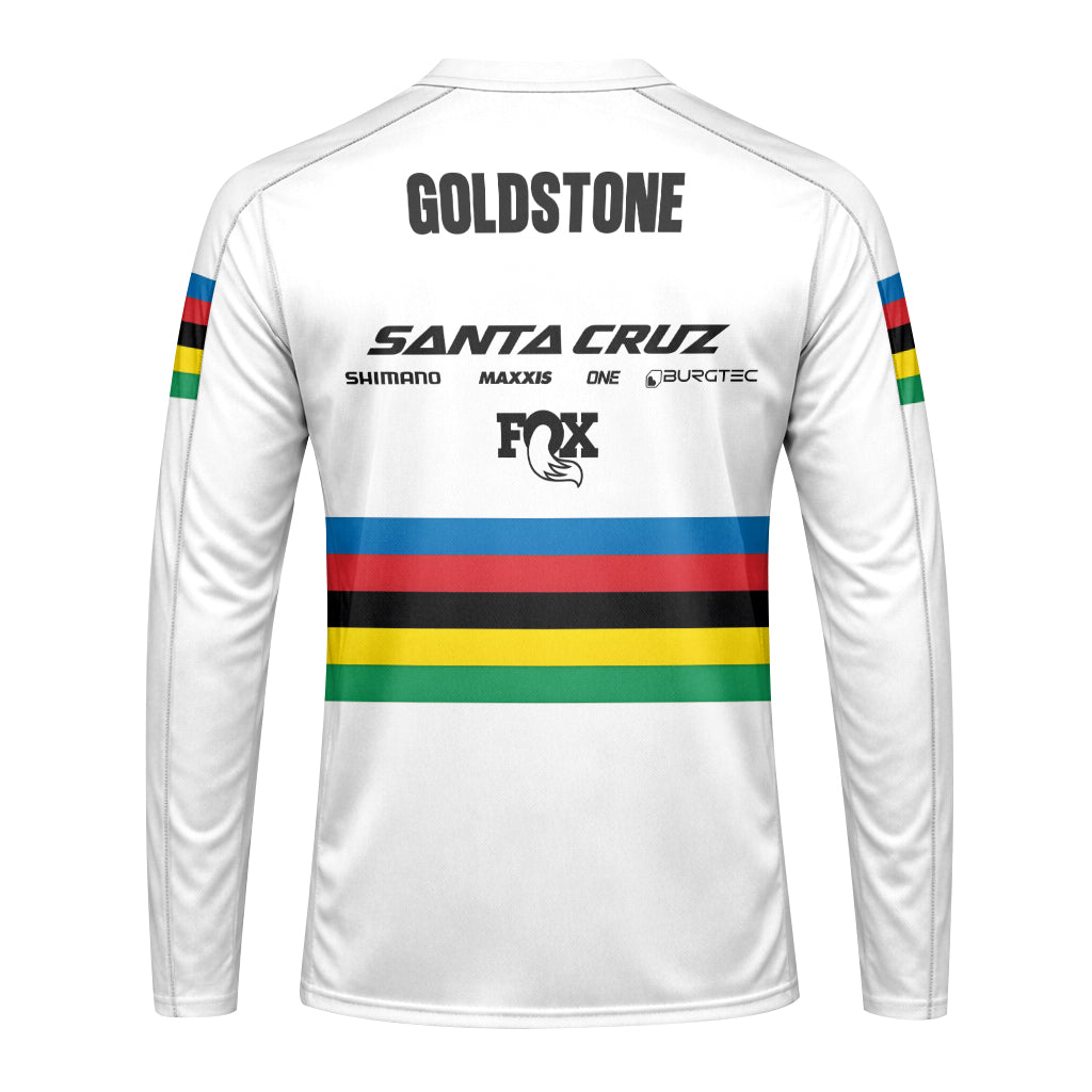 Jackson Goldstone Santa Cruz World Champion Downhill Long Sleeve Mountain Bike Jersey – Back View Mockup
