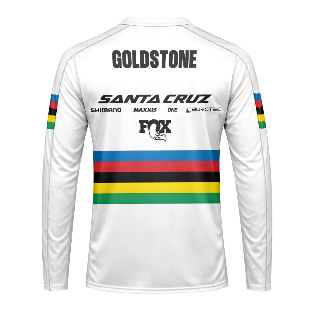Jackson Goldstone Santa Cruz World Champion Downhill Youth Long Sleeve Mountain Bike Jersey – Back View Mockup