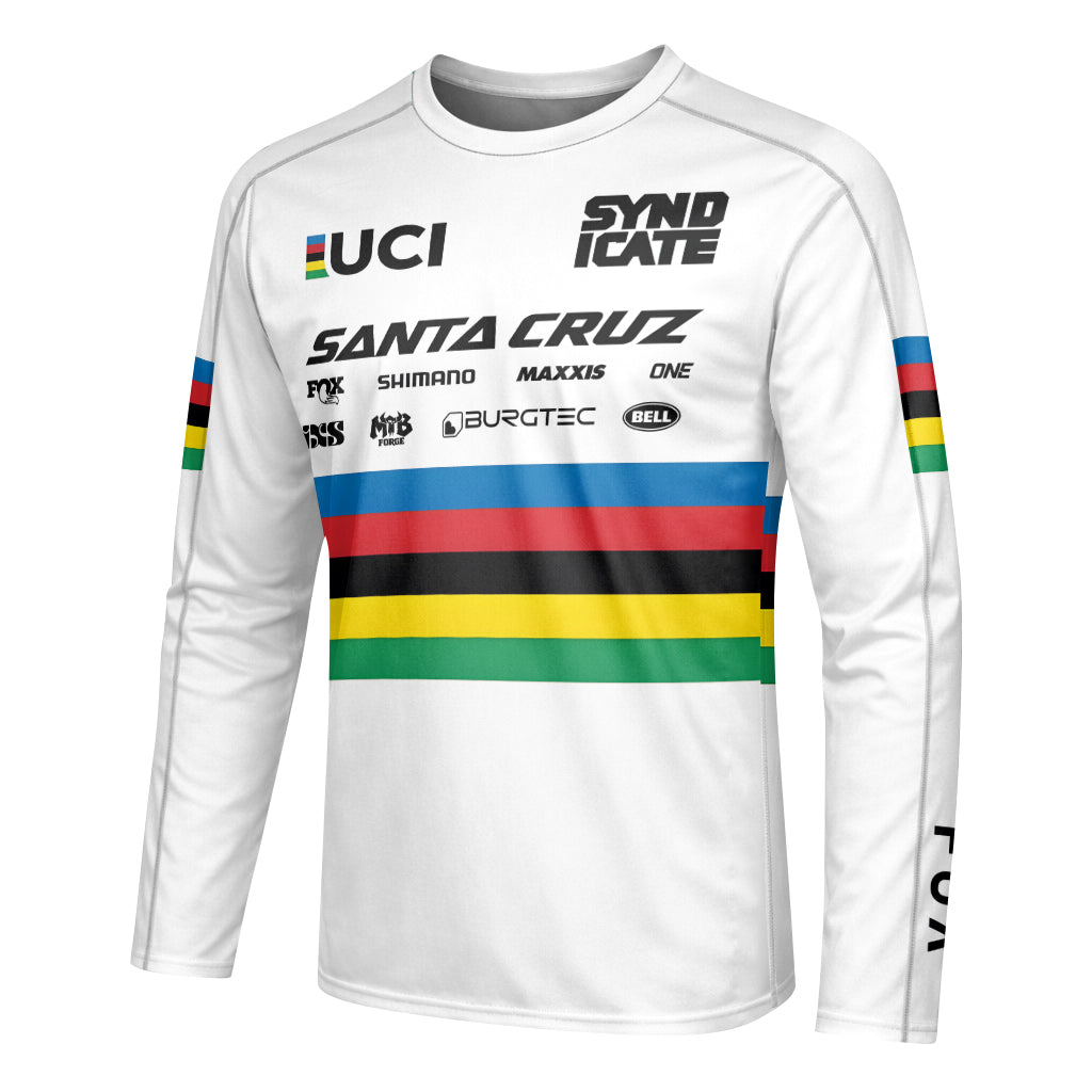 Jackson Goldstone Santa Cruz World Champion Downhill Youth Long Sleeve Mountain Bike Jersey – Left Side View Mockup