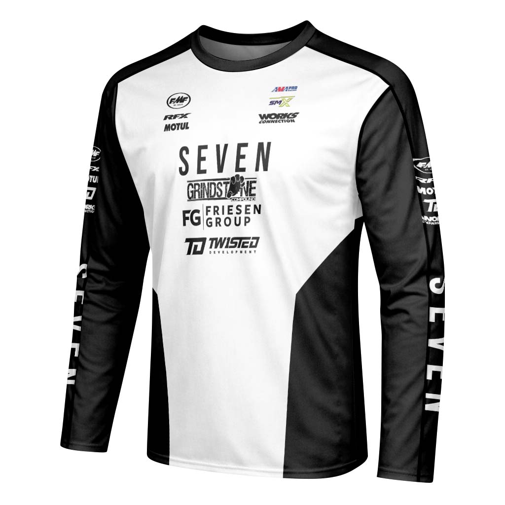 Joshua Varize #224 Seven Black White Youth Long Sleeve Motocross Jersey – Left Side View Mockup