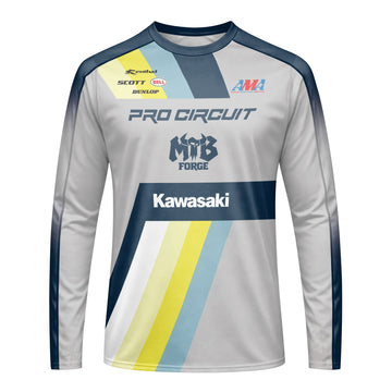 Kawasaki Pro Circuit 24 Blue Gray Long Sleeve Motocross Jersey – Front View Mockup