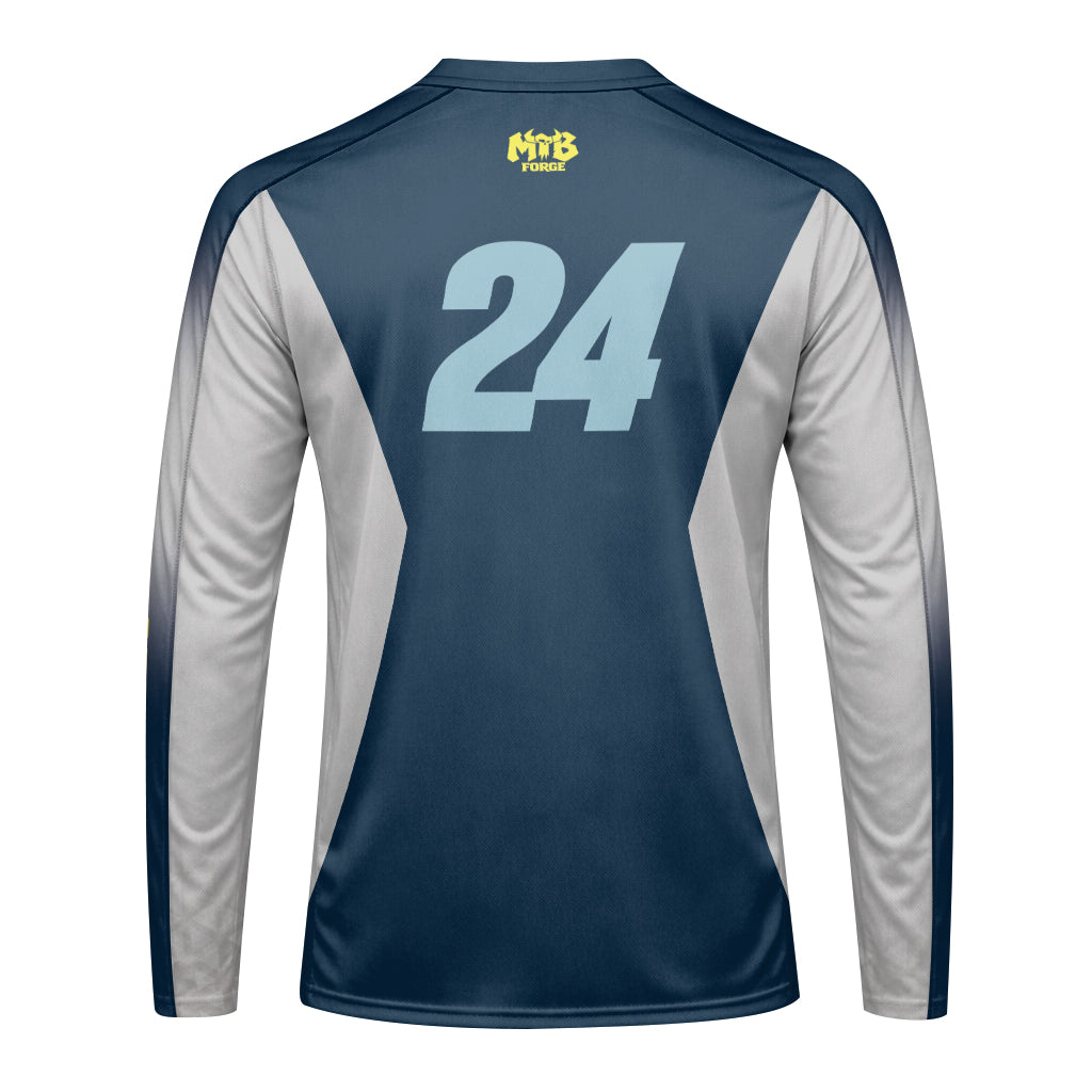 Kawasaki Pro Circuit 24 Blue Gray Long Sleeve Motocross Jersey – Back View Mockup