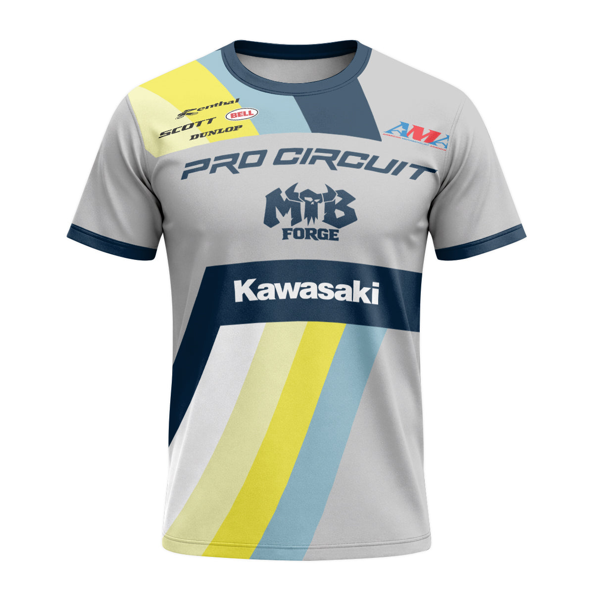 Kawasaki Pro Circuit 24 Blue Gray Short Sleeve Motocross Jersey – Front View Mockup