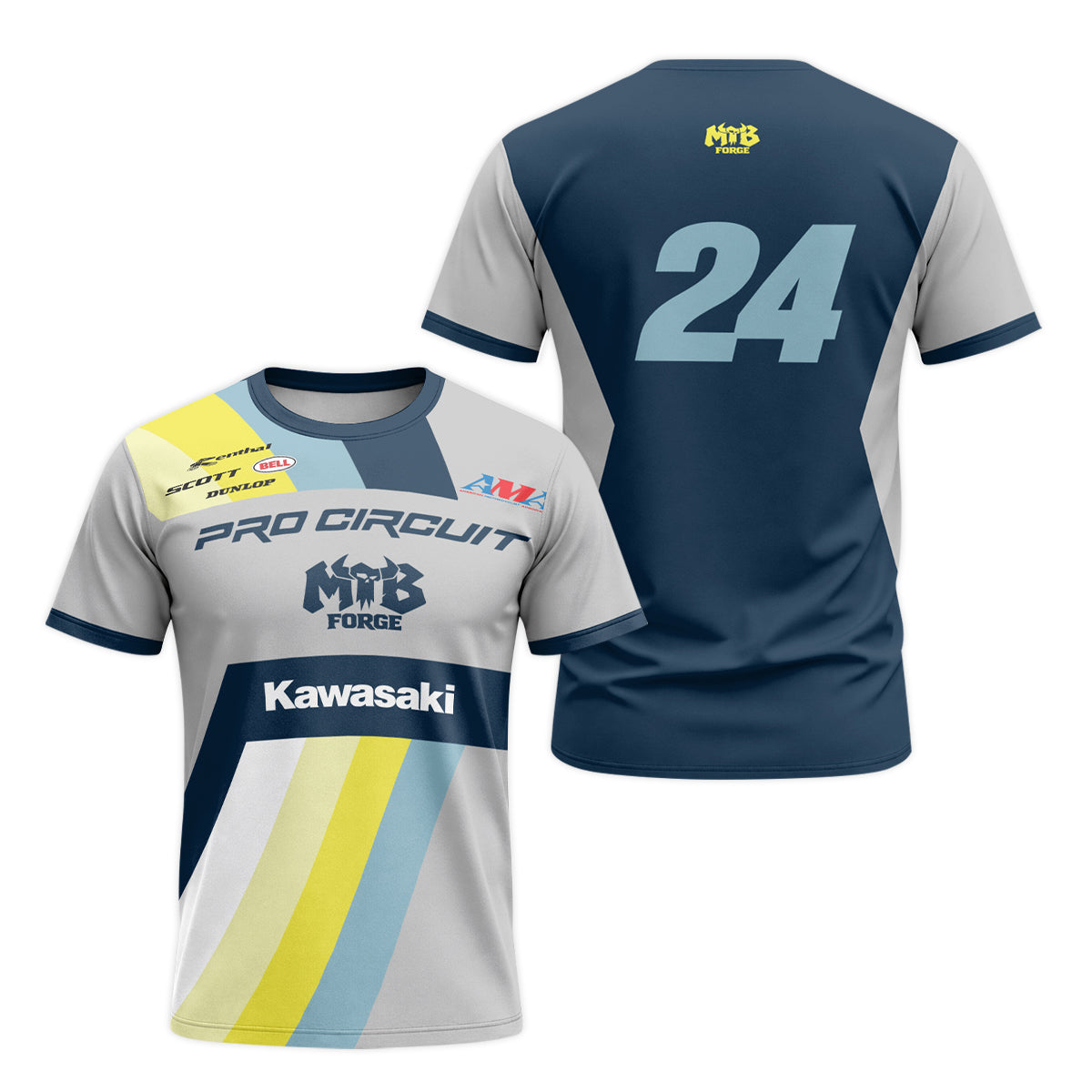 Kawasaki Pro Circuit 24 Blue Gray Short Sleeve Motocross Jersey – Front and Back View