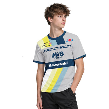 Kawasaki Pro Circuit 24 Blue Gray Youth Short Sleeve Motocross Jersey – Boy Lifestyle View