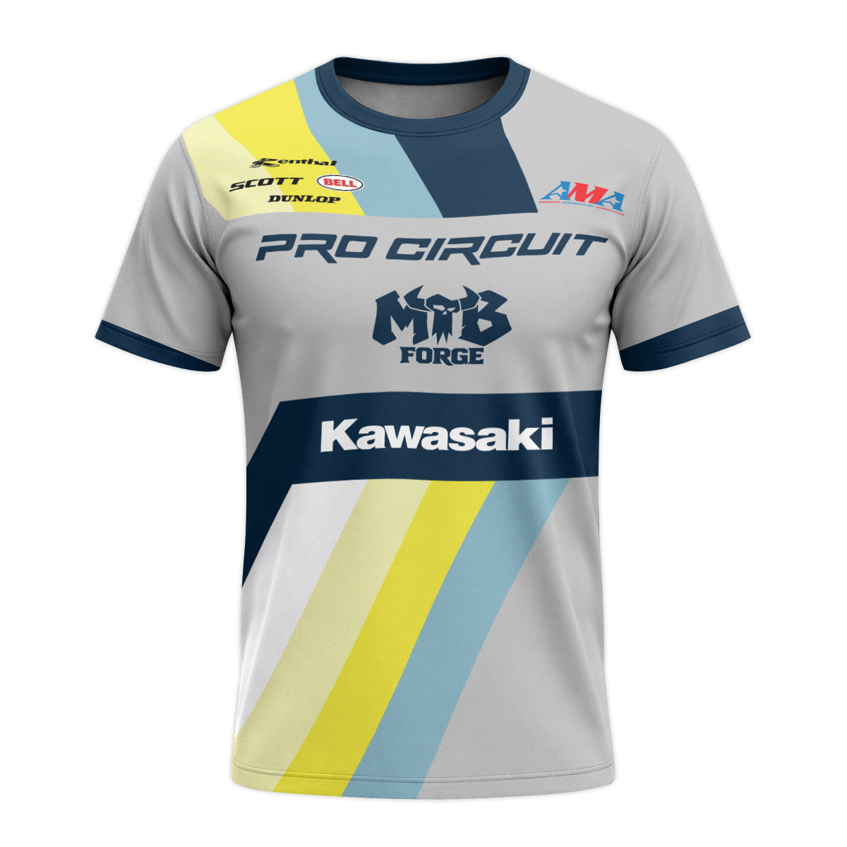 Kawasaki Pro Circuit 24 Blue Gray Youth Short Sleeve Motocross Jersey – Front View Mockup