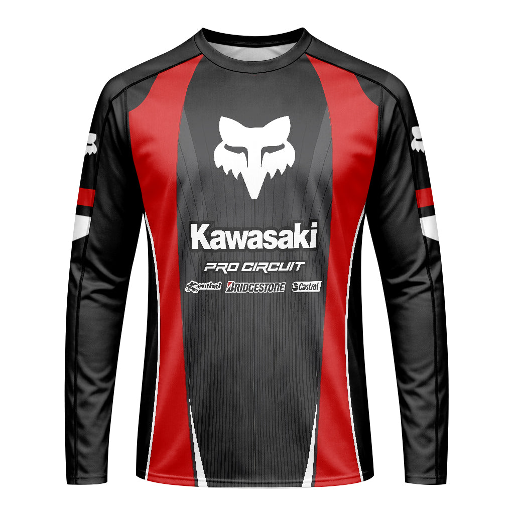 Kawasaki Pro Circuit 259 Black Red Long Sleeve Motocross Jersey - front view mockup