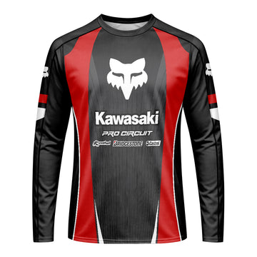 Kawasaki Pro Circuit 259 Black Red Long Sleeve Motocross Jersey - front view mockup