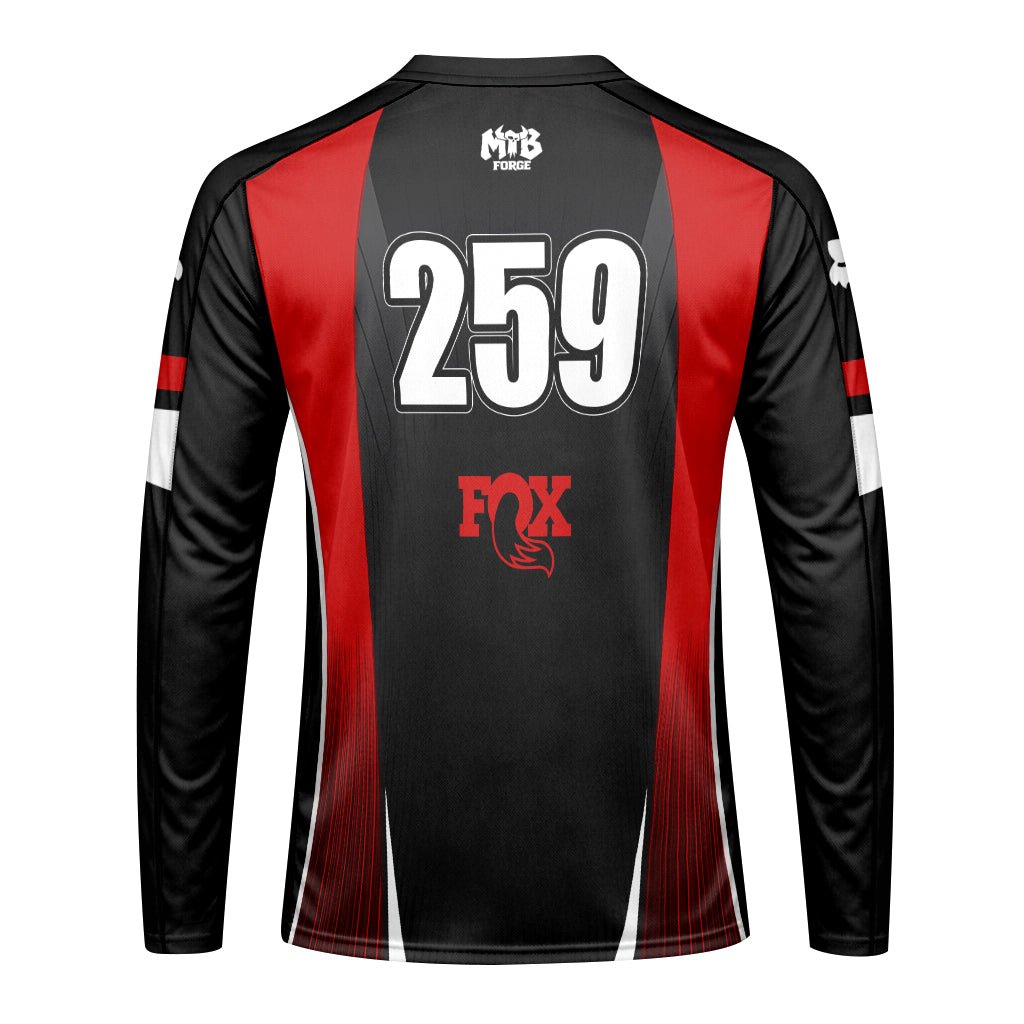 Kawasaki Pro Circuit 259 Black Red Long Sleeve Motocross Jersey - back view mockup