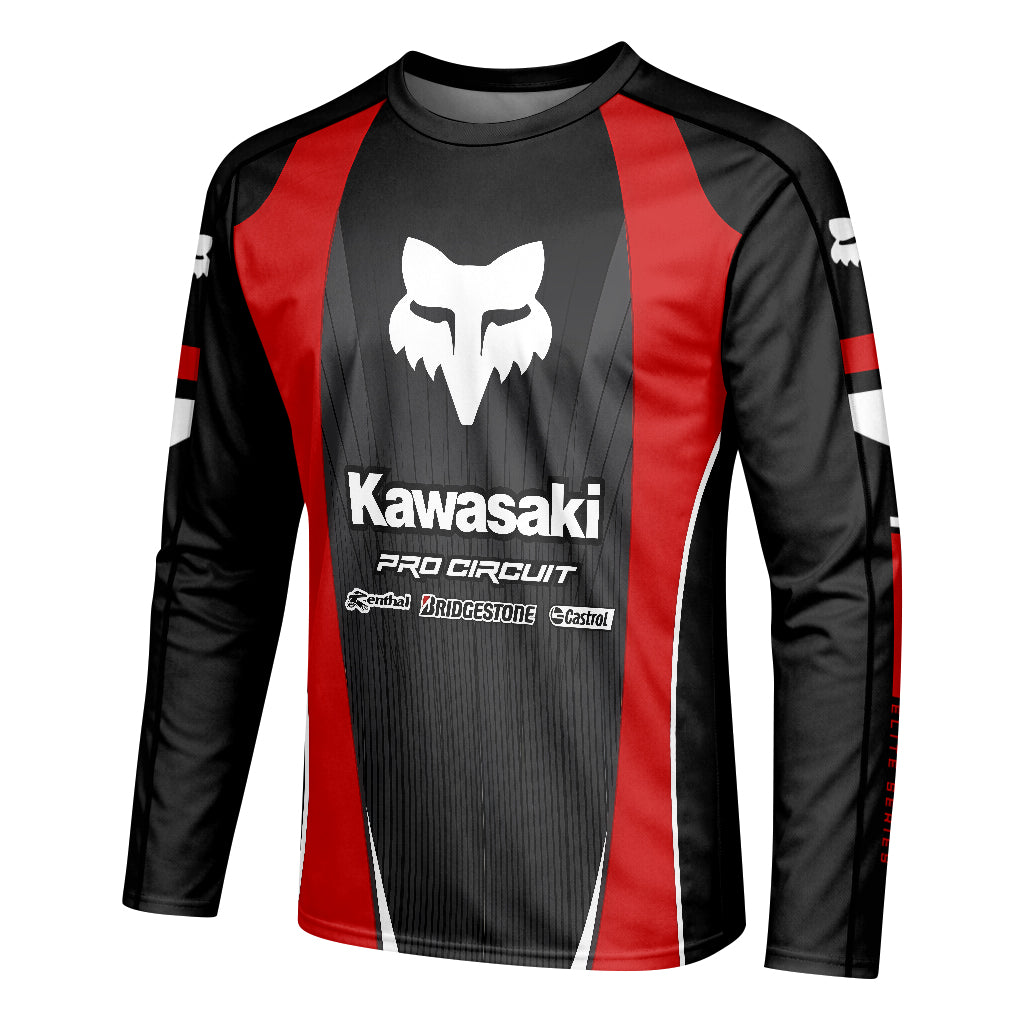 Kawasaki Pro Circuit 259 Black Red Long Sleeve Motocross Jersey - left side mockup