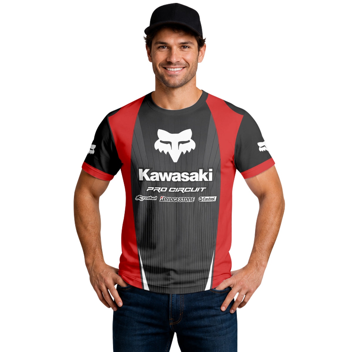 Kawasaki Pro Circuit 259 Black Red Short Sleeve Motocross Jersey - lifestyle view