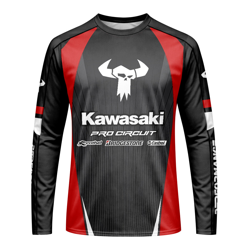 Kawasaki Pro Circuit 259 Black Red Youth Long Sleeve Motocross Jersey – Front View Mockup