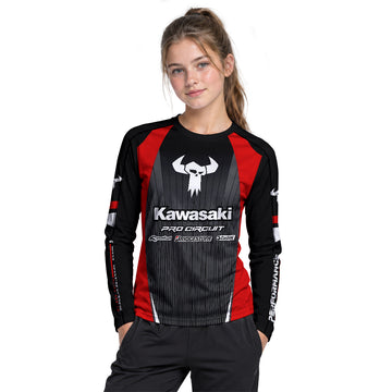 Kawasaki Pro Circuit 259 Black Red Youth Long Sleeve Motocross Jersey – Girl Lifestyle View