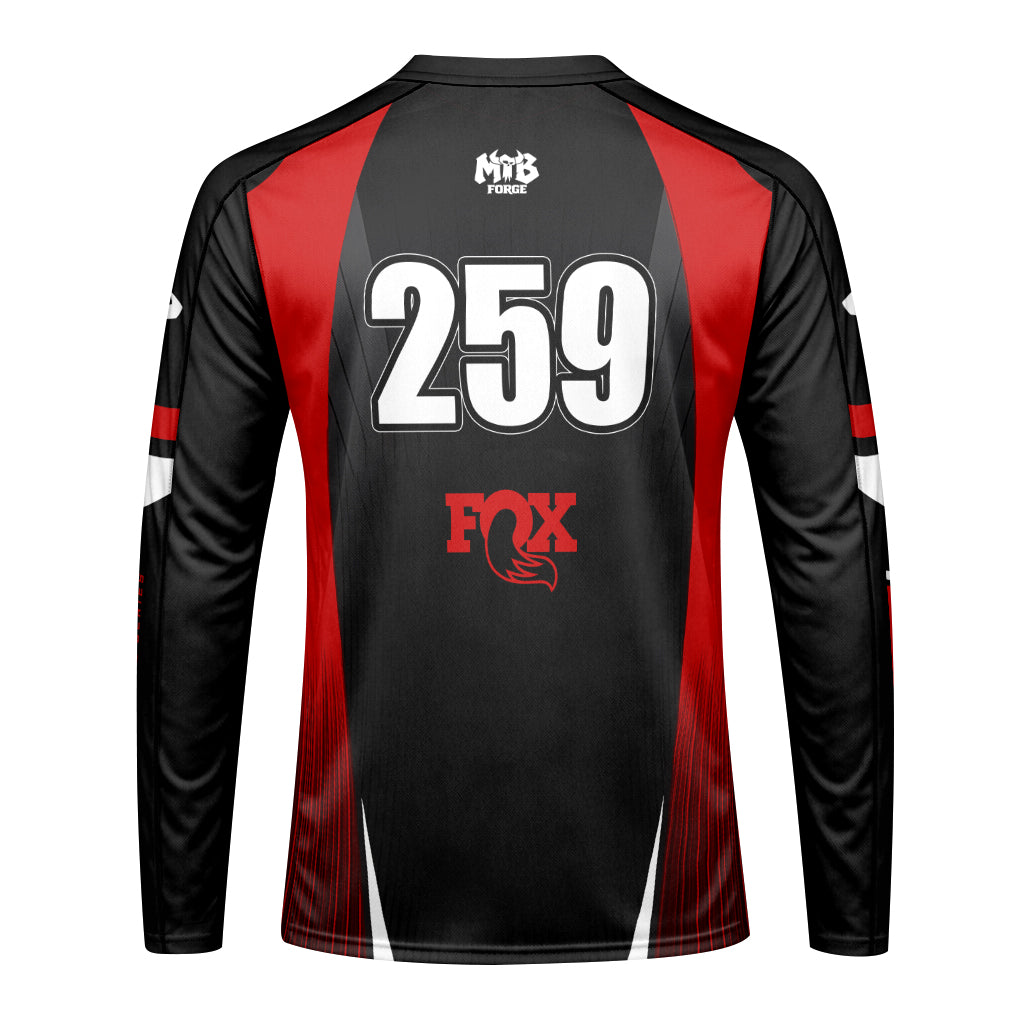 Kawasaki Pro Circuit 259 Black Red Youth Long Sleeve Motocross Jersey – Back View Mockup