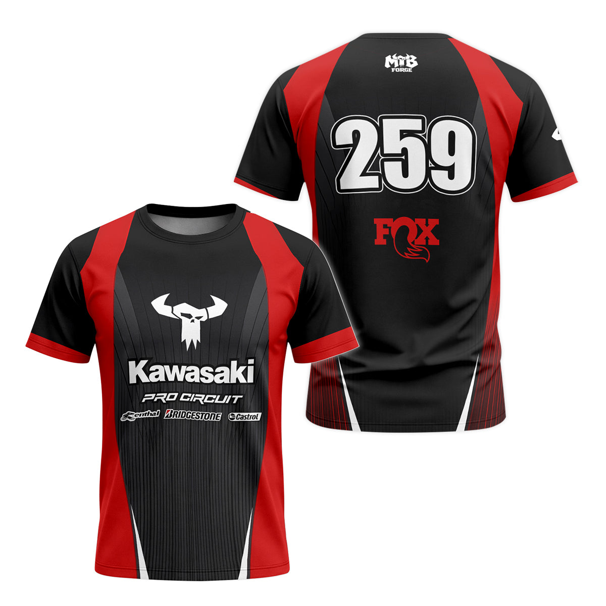 Kawasaki Pro Circuit 259 Black Red Youth Short Sleeve Motocross Jersey – Front and Back View