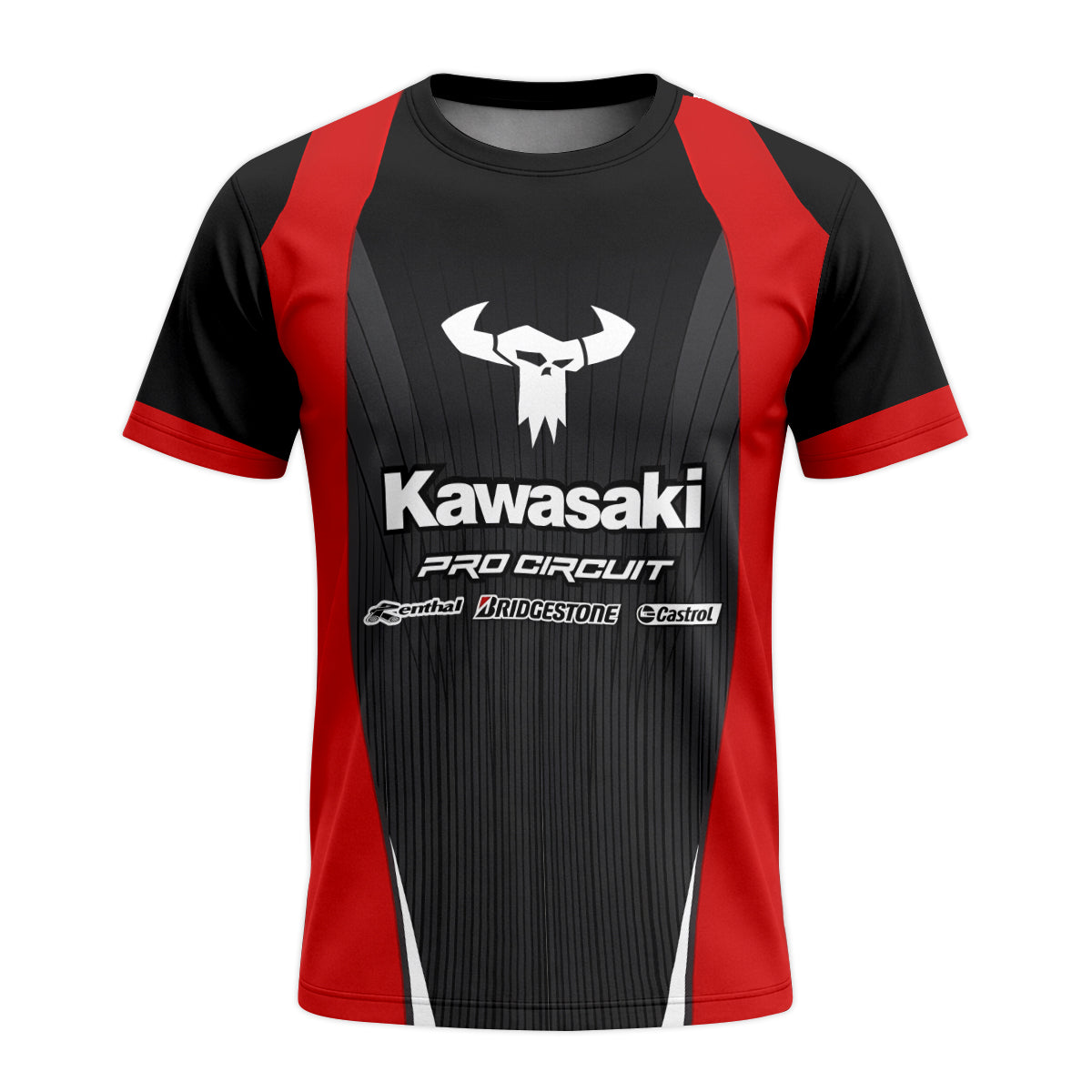 Kawasaki Pro Circuit 259 Black Red Youth Short Sleeve Motocross Jersey – Front View Mockup