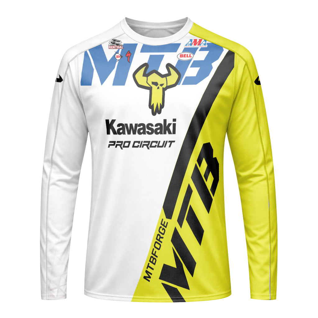 Kawasaki Pro Circuit 37 Neon Yellow White Long Sleeve Motocross Jersey – Front View Mockup