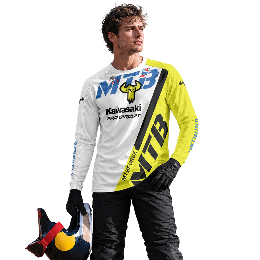 Kawasaki Pro Circuit 37 Neon Yellow White Long Sleeve Motocross Jersey – Lifestyle View