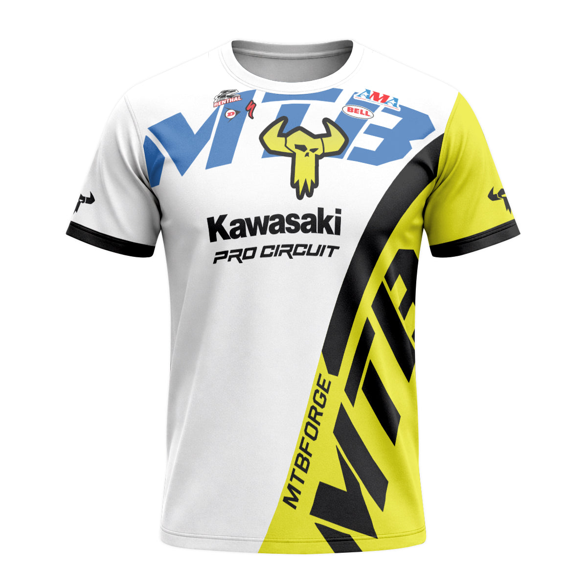 Kawasaki Pro Circuit 37 Neon Yellow White Short Sleeve Motocross Jersey – Front View Mockup