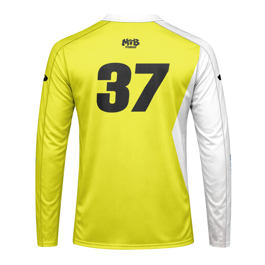 Kawasaki Pro Circuit 37 Neon Yellow White Youth Long Sleeve Motocross Jersey – Back View Mockup