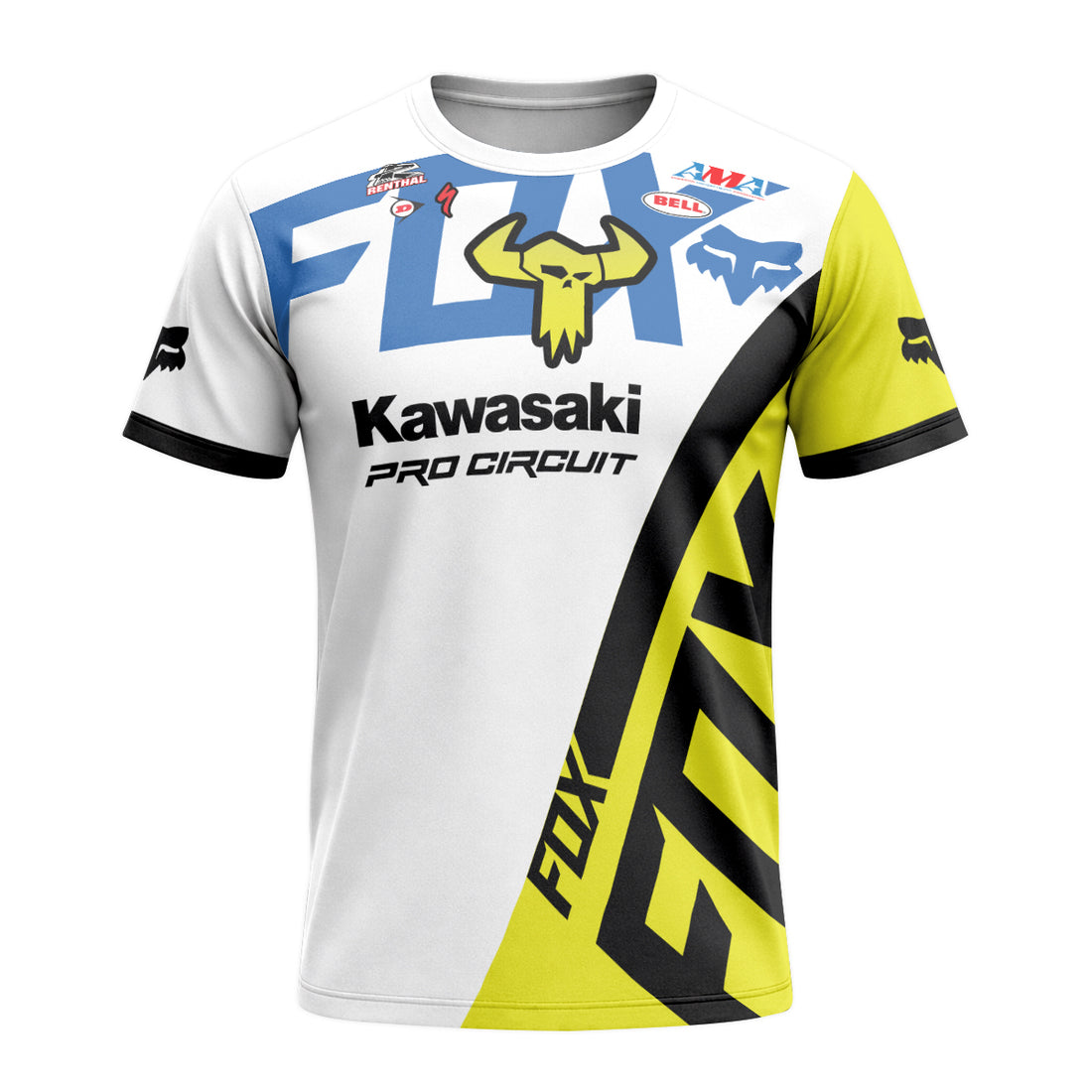Kawasaki Pro Circuit 37 Yellow White Black Short Sleeve Motocross Jersey - front and back view