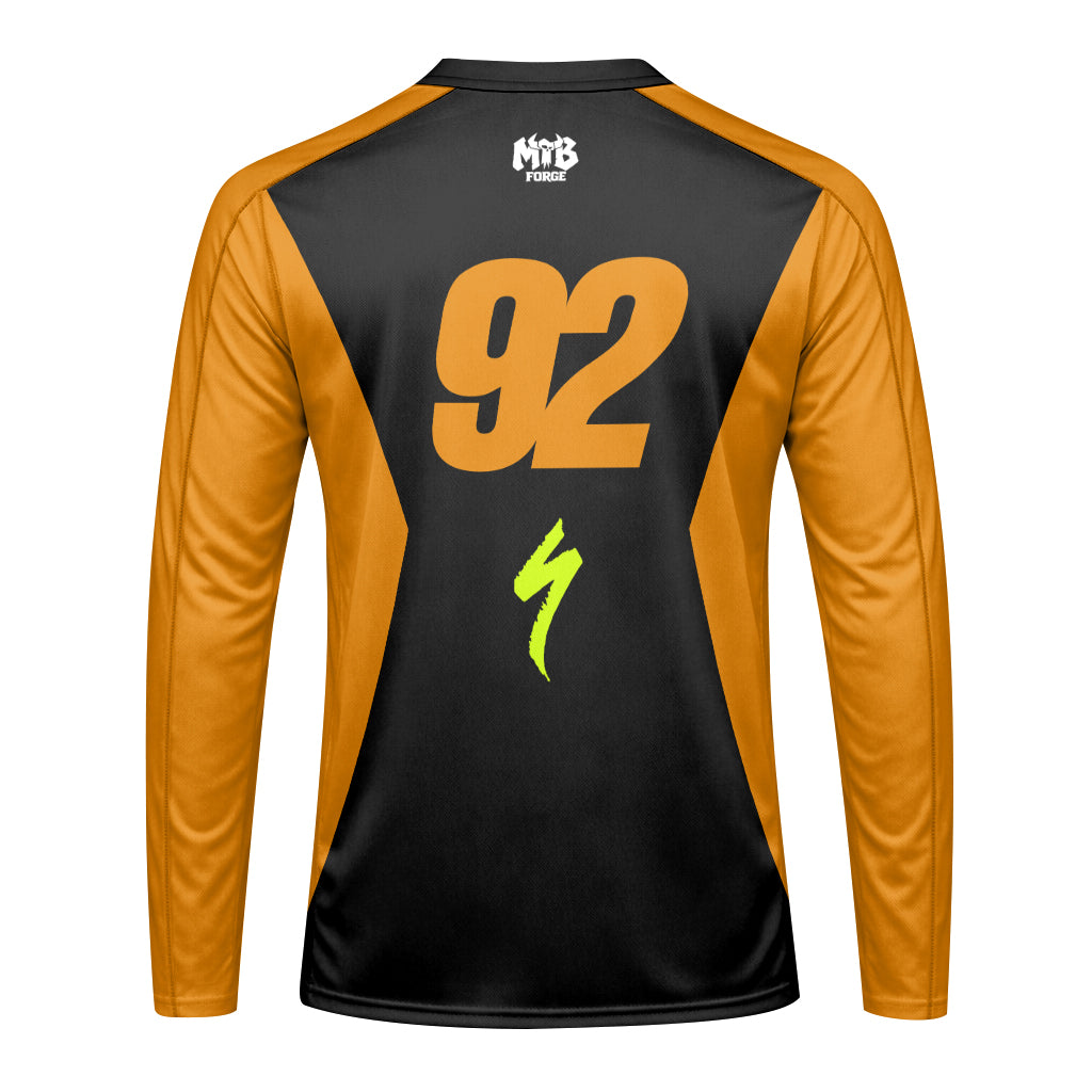 Kawasaki Pro Circuit 92 Black Orange Long Sleeve Motocross Jersey – Back View Mockup