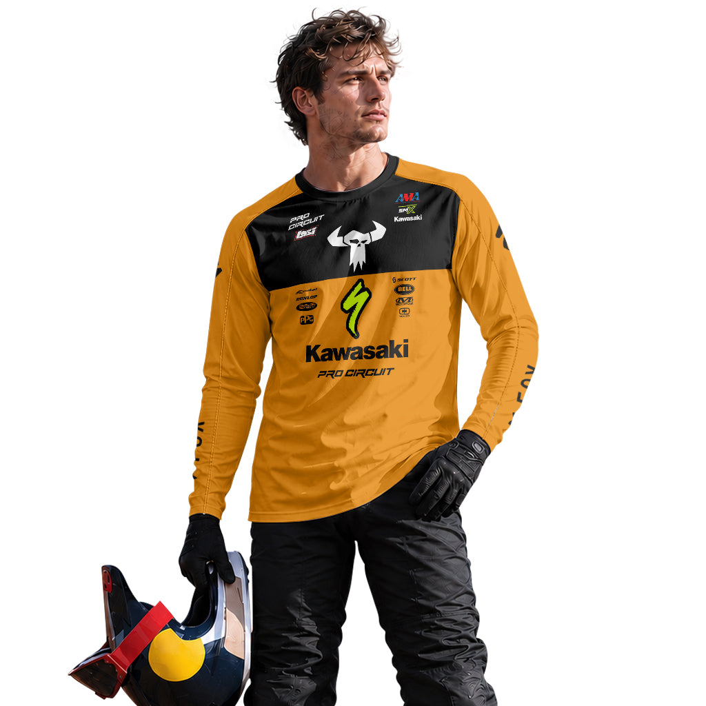 Kawasaki Pro Circuit 92 Black Orange Long Sleeve Motocross Jersey – Lifestyle View