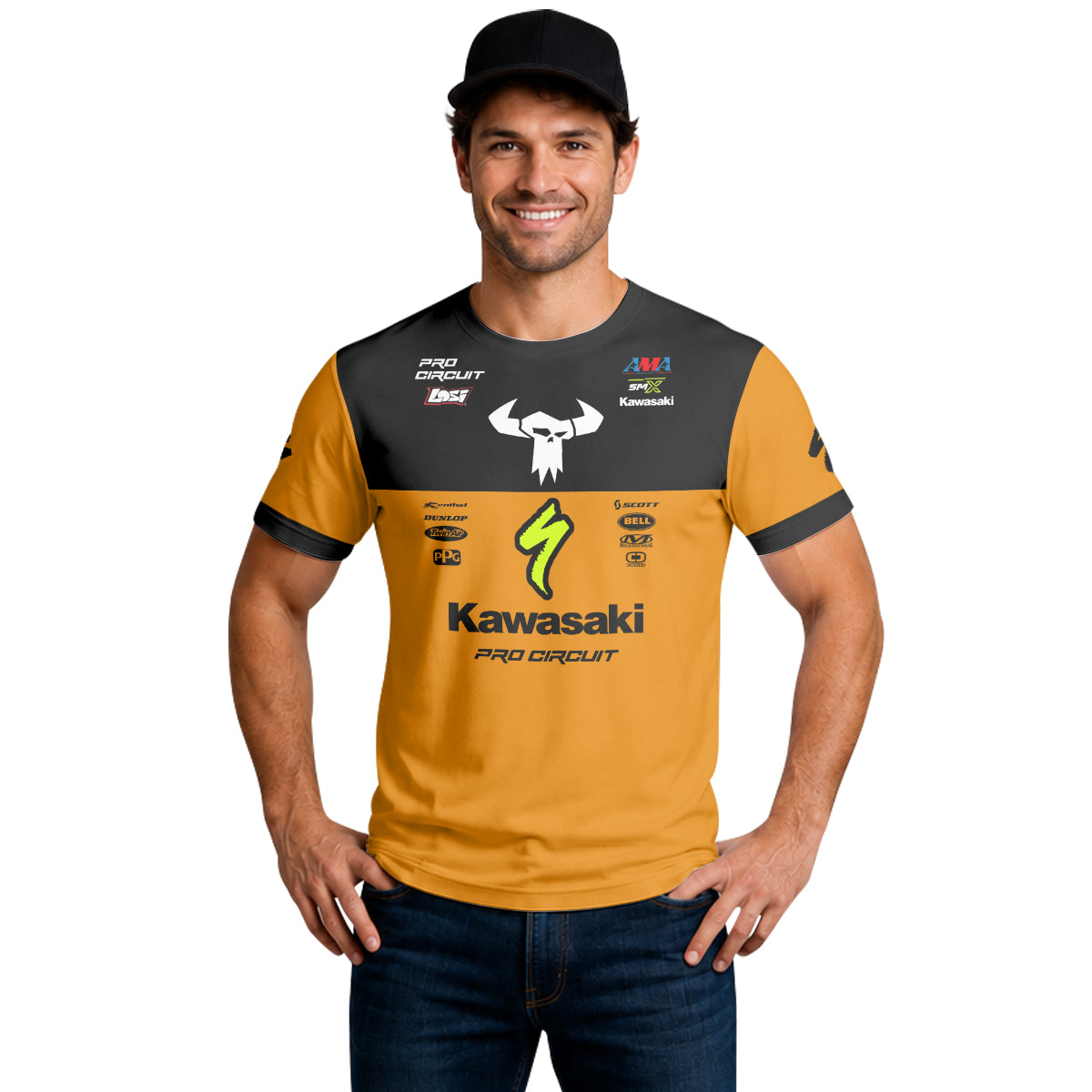 Kawasaki Pro Circuit 92 Black Orange Short Sleeve Motocross Jersey – Lifestyle View