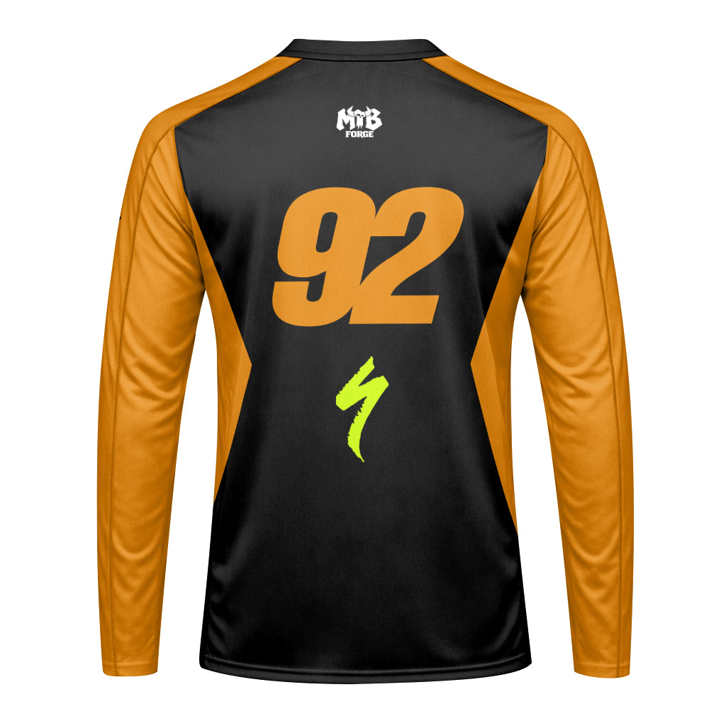 Kawasaki Pro Circuit 92 Black Orange Youth Long Sleeve Motocross Jersey – Back View Mockup
