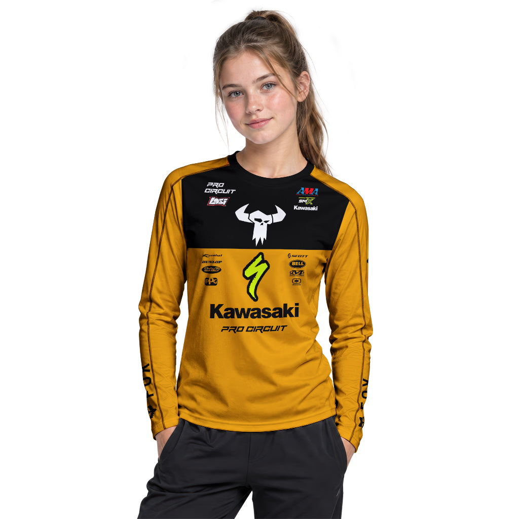 Kawasaki Pro Circuit 92 Black Orange Youth Long Sleeve Motocross Jersey – Girl Lifestyle View