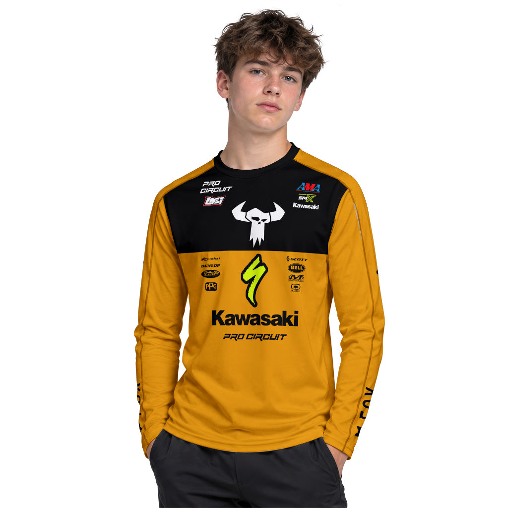 Kawasaki Pro Circuit 92 Black Orange Youth Long Sleeve Motocross Jersey – Boy Lifestyle View