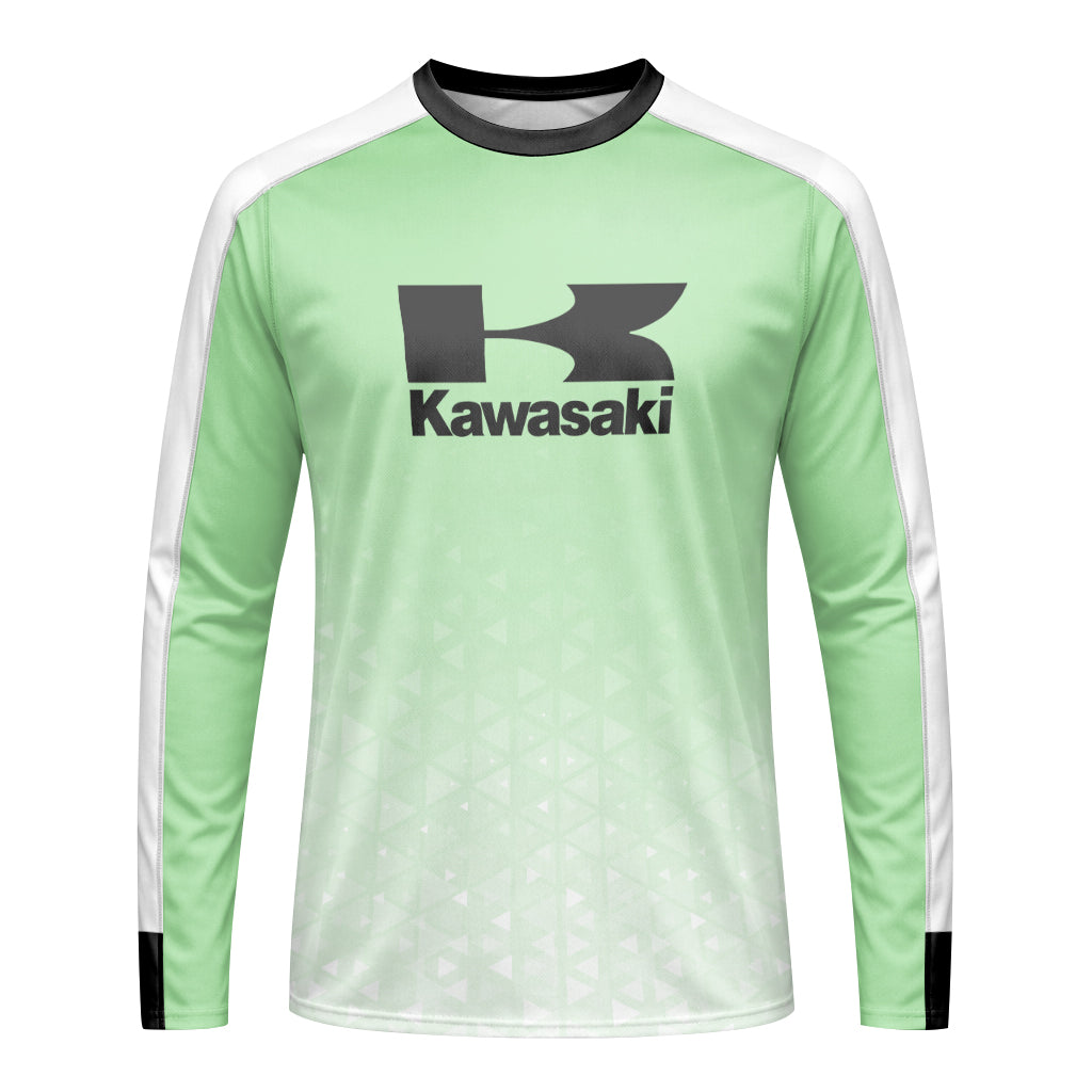Kawasaki Pro Circuit Mint Green White Long Sleeve Motocross Jersey – Front View Mockup
