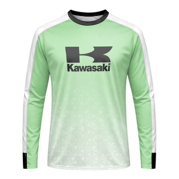 Kawasaki Pro Circuit Mint Green White Long Sleeve Motocross Jersey – Front View Mockup