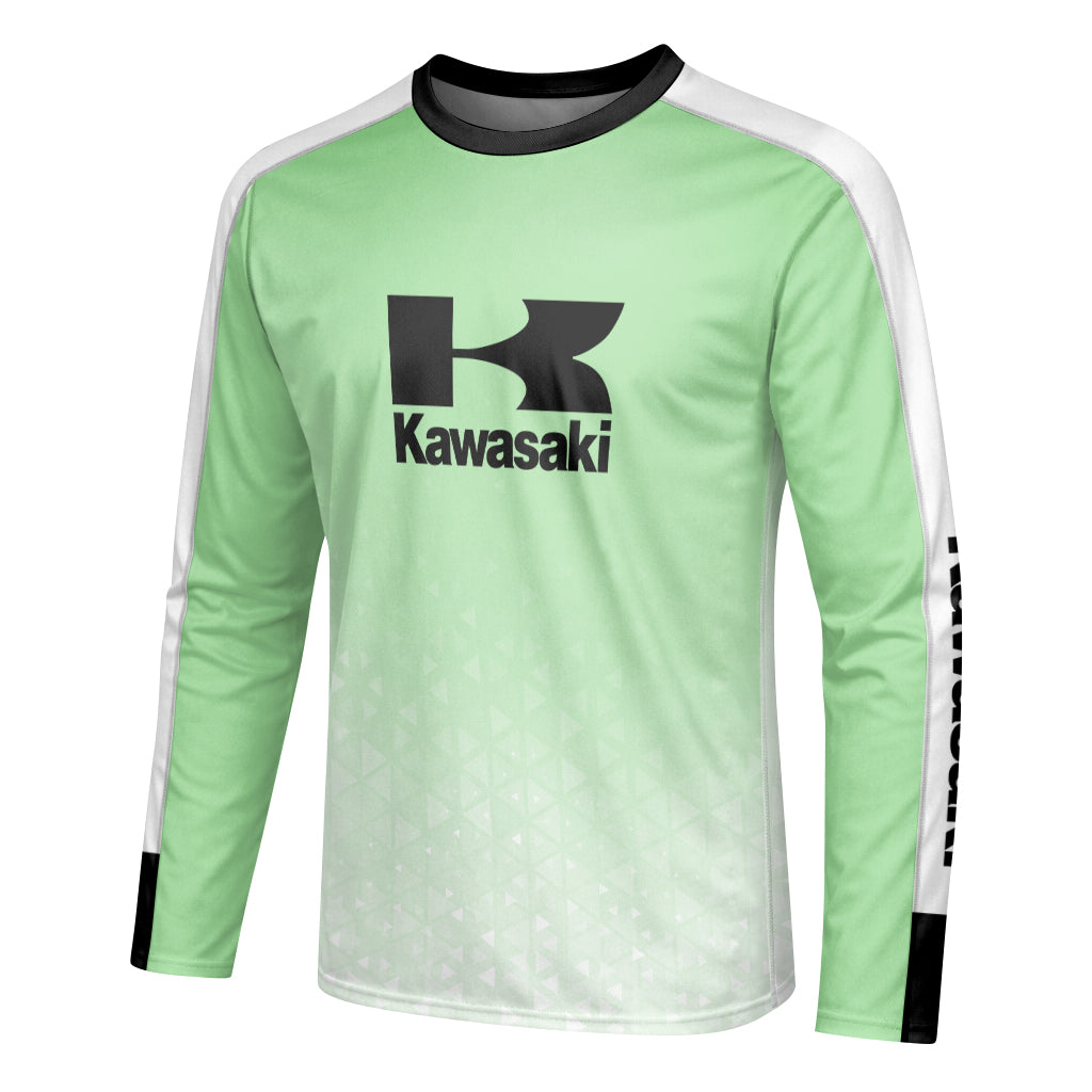 Kawasaki Pro Circuit Mint Green White Long Sleeve Motocross Jersey – Left Side View Mockup