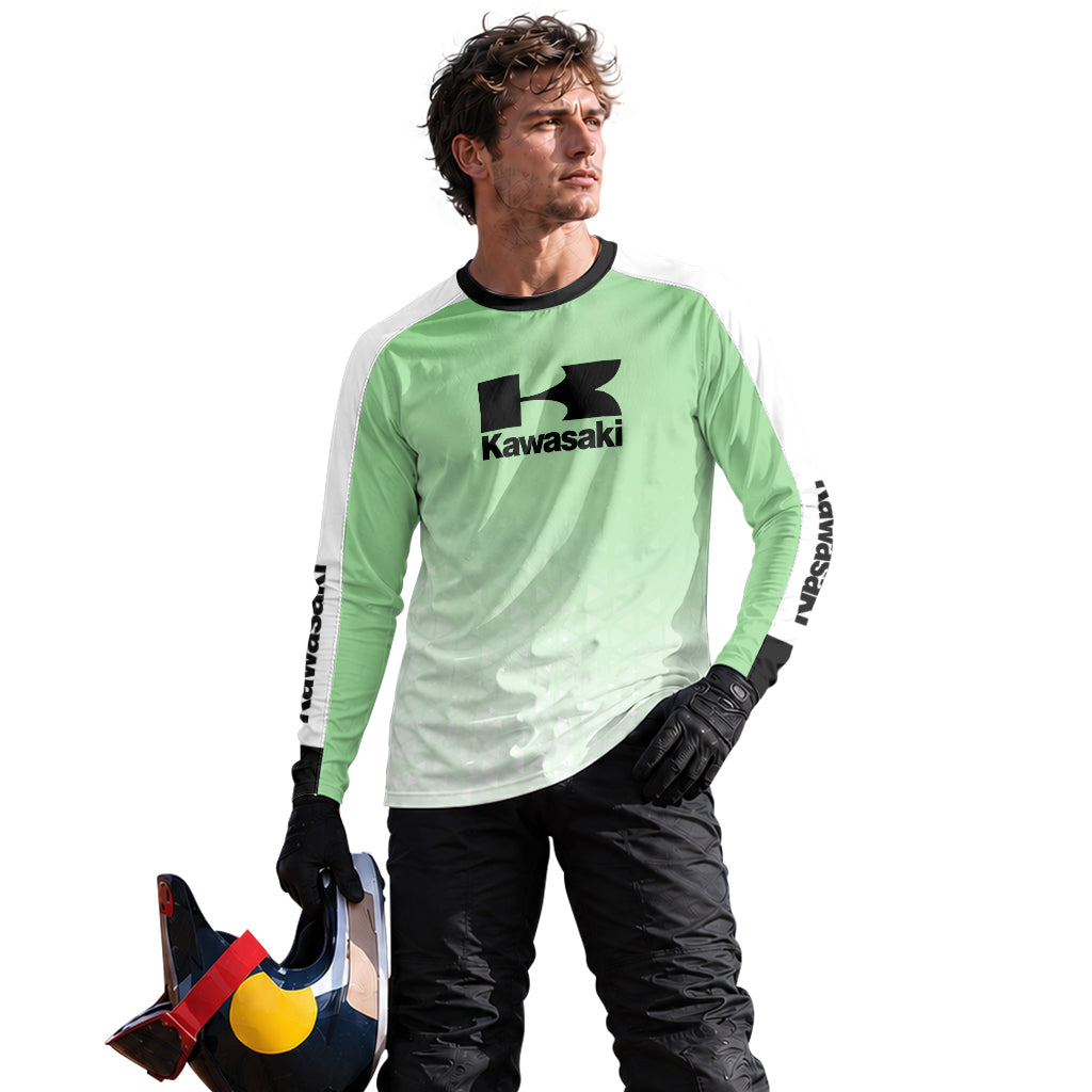 Kawasaki Pro Circuit Mint Green White Long Sleeve Motocross Jersey – Lifestyle View