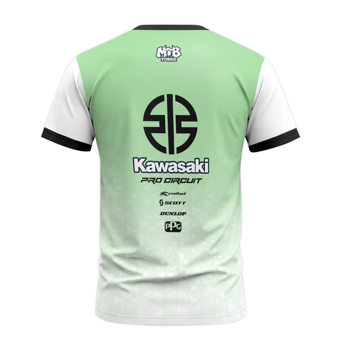 Kawasaki Pro Circuit Mint Green White Short Sleeve Motocross Jersey – Back View Mockup