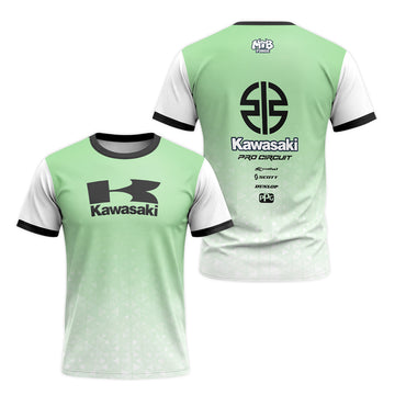 Kawasaki Pro Circuit Mint Green White Short Sleeve Motocross Jersey – Front and Back View