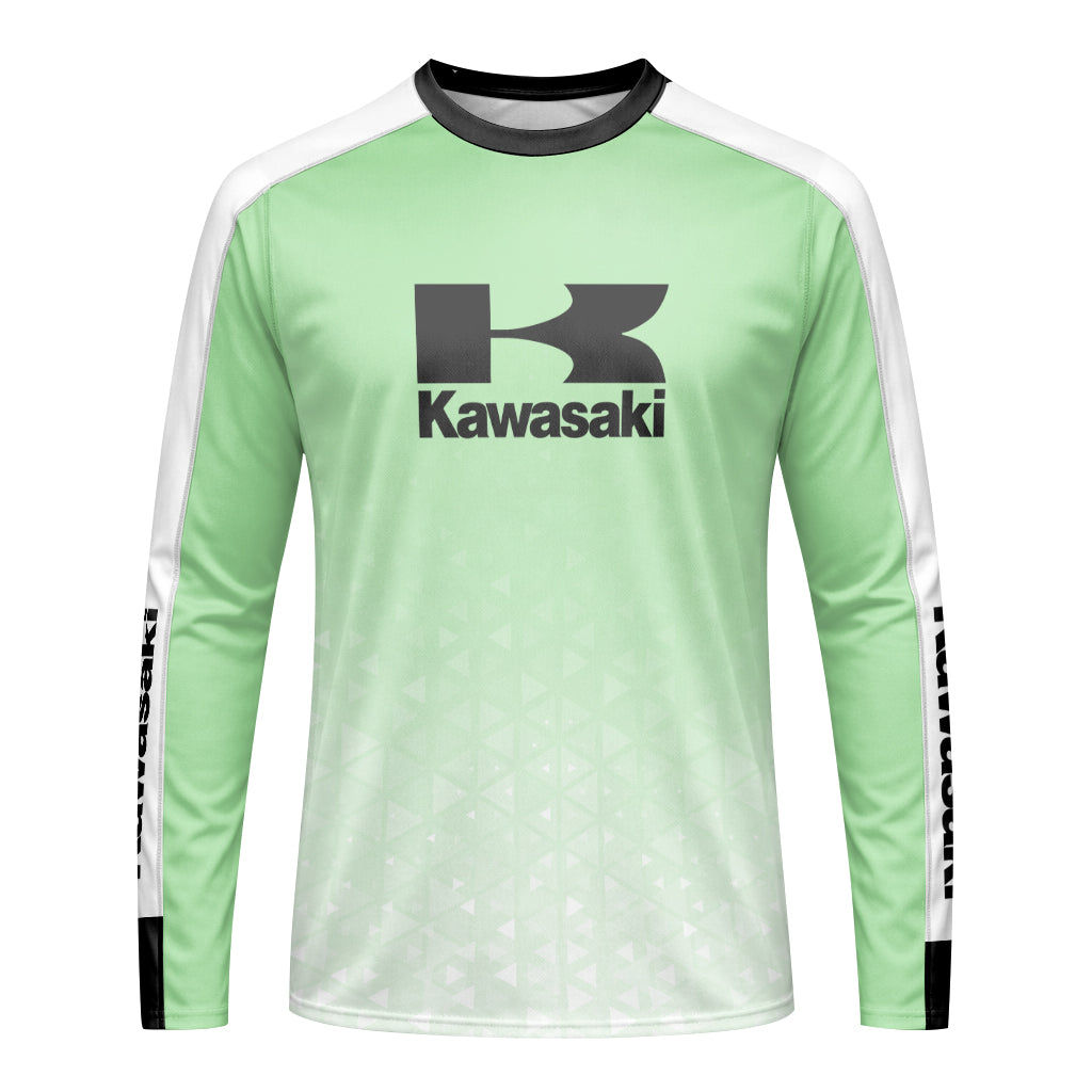 Kawasaki Pro Circuit Mint Green White Youth Long Sleeve Motocross Jersey – Front View Mockup